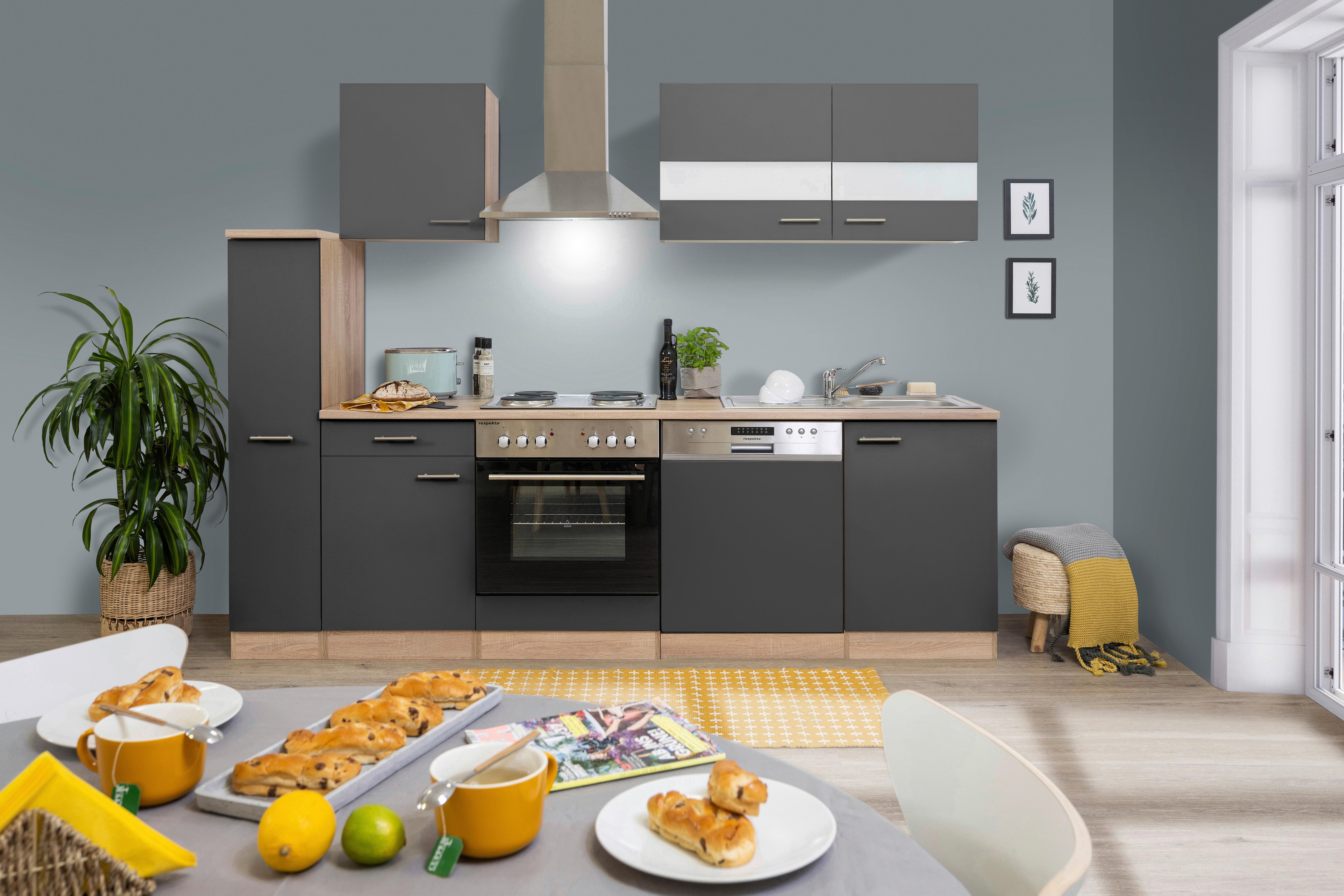 Küchenblock Merle Küchenblock 250 Cm - Eichefarben/Grau, Basics, Holzwerkstoff (250cm) - Respekta