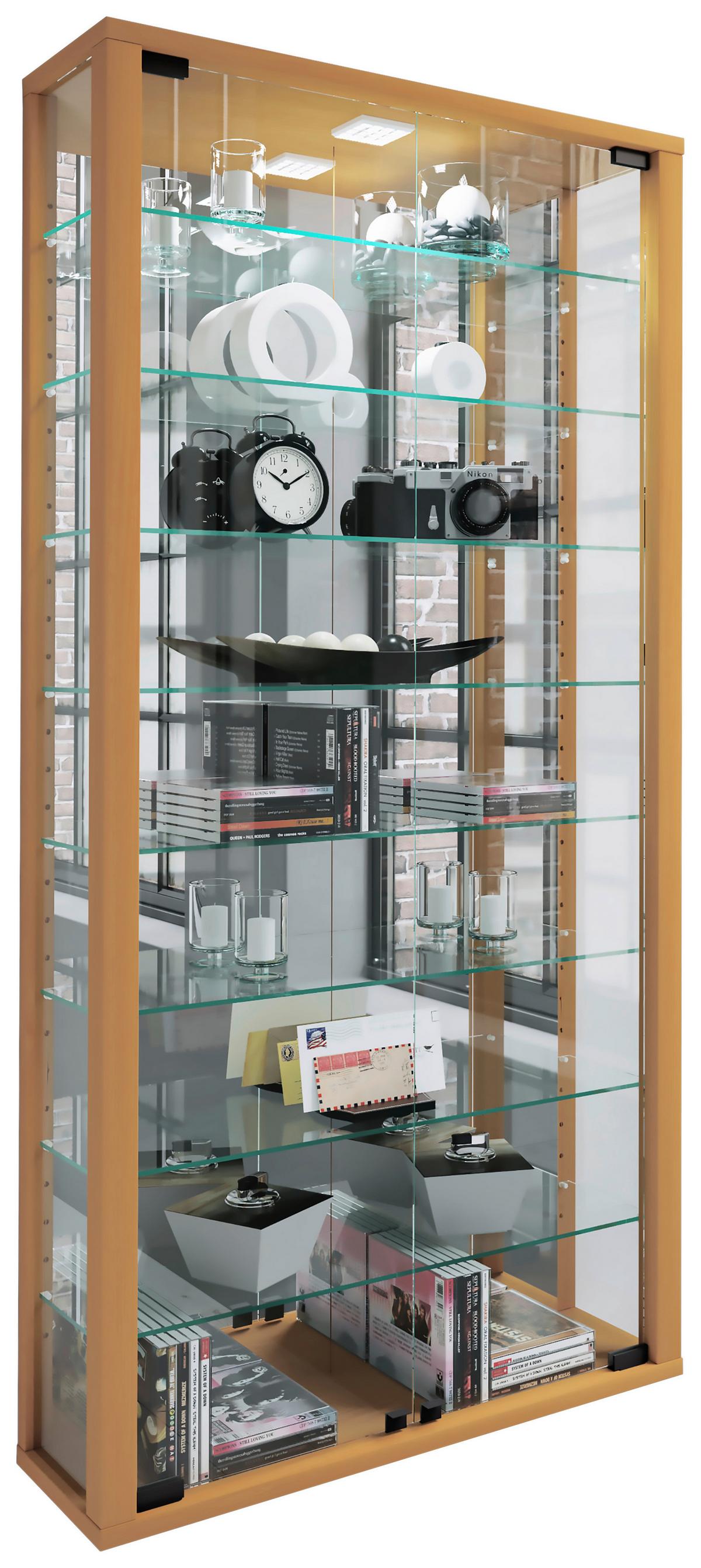 Hängevitrine Vitrosa Buchefarben B: 59 Cm - Buchefarben/Schwarz, MODERN, Glas/Holzwerkstoff (59/114,3/18cm) - MID.YOU