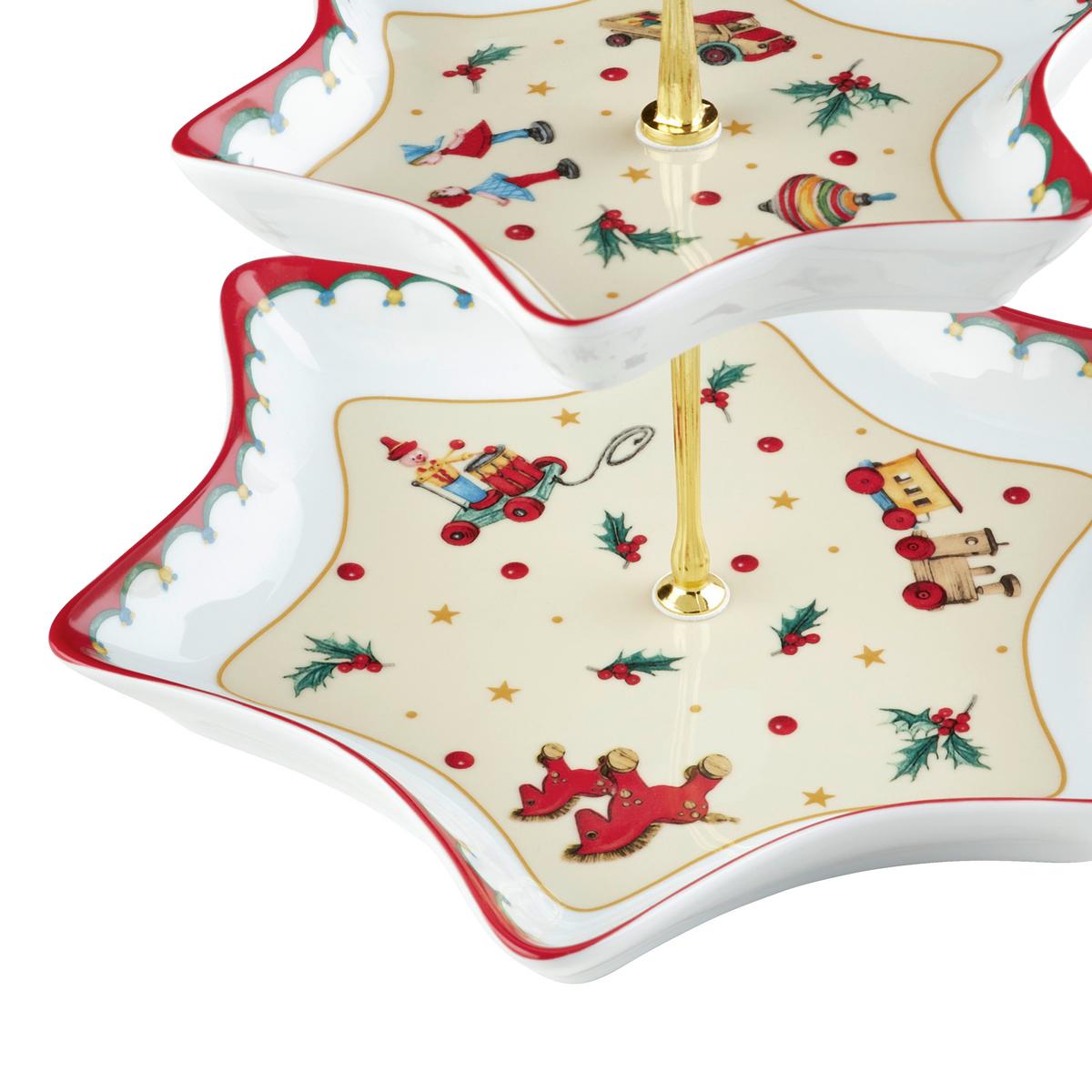 Poschodový tanier XMASS - zlatá/biela, Konventionell, kov/keramika (27/23cm) - Mömax