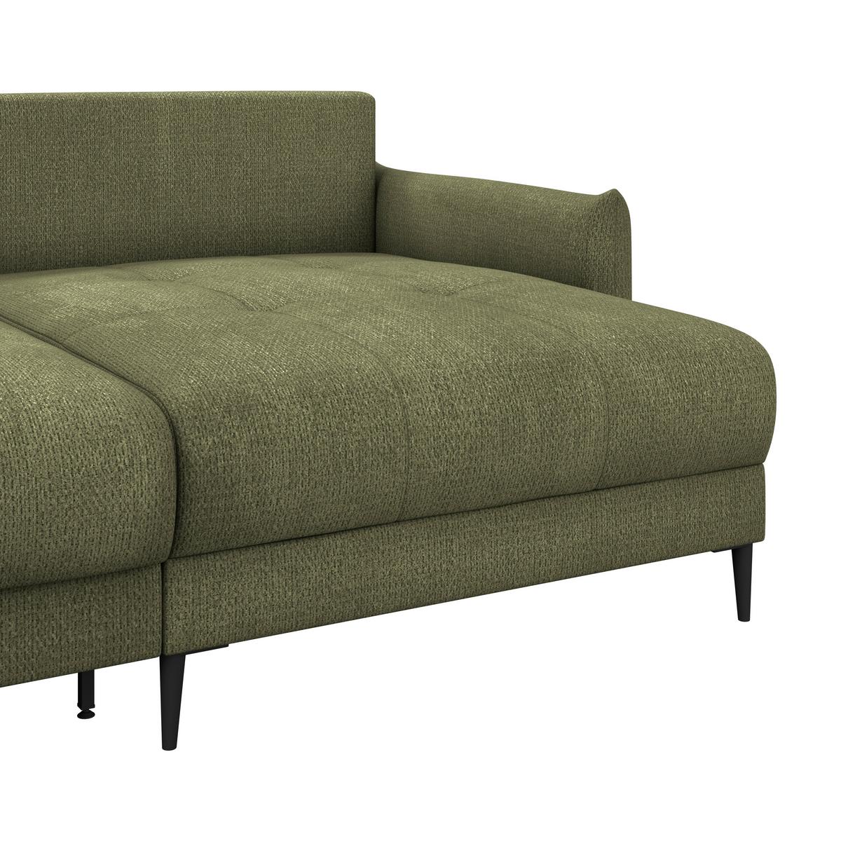 Ecksofa Polis Webstoff grün, 221x142cm - Schwarz/Grün, Trend, Textil (221/142cm) - Ondega