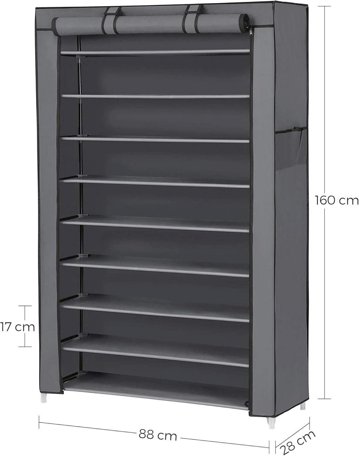 Schuhregal Dunkelgrau B: 88cm - Dunkelgrau/Weiß, Basics, Kunststoff/Textil (88/160/28cm)