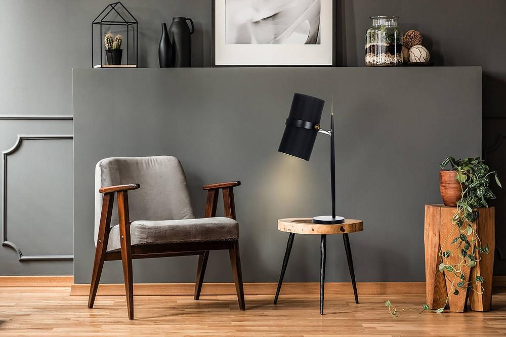 Tischlampe Novum Schwarz - Schwarz, Trend, Textil/Metall (25/29/69cm) - Kayoom