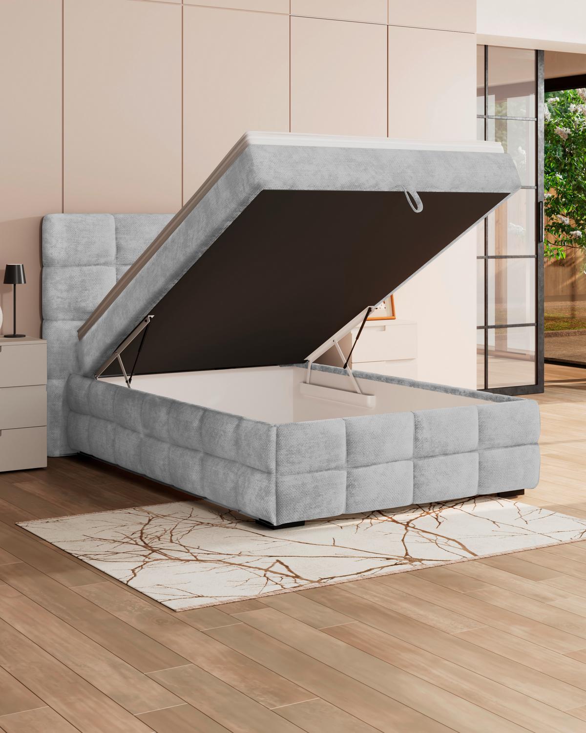 Čalúnená posteľ VEGA 140x200 cm, svelosivá - čierna/zelená, Trend, drevo/textil (140/200cm)