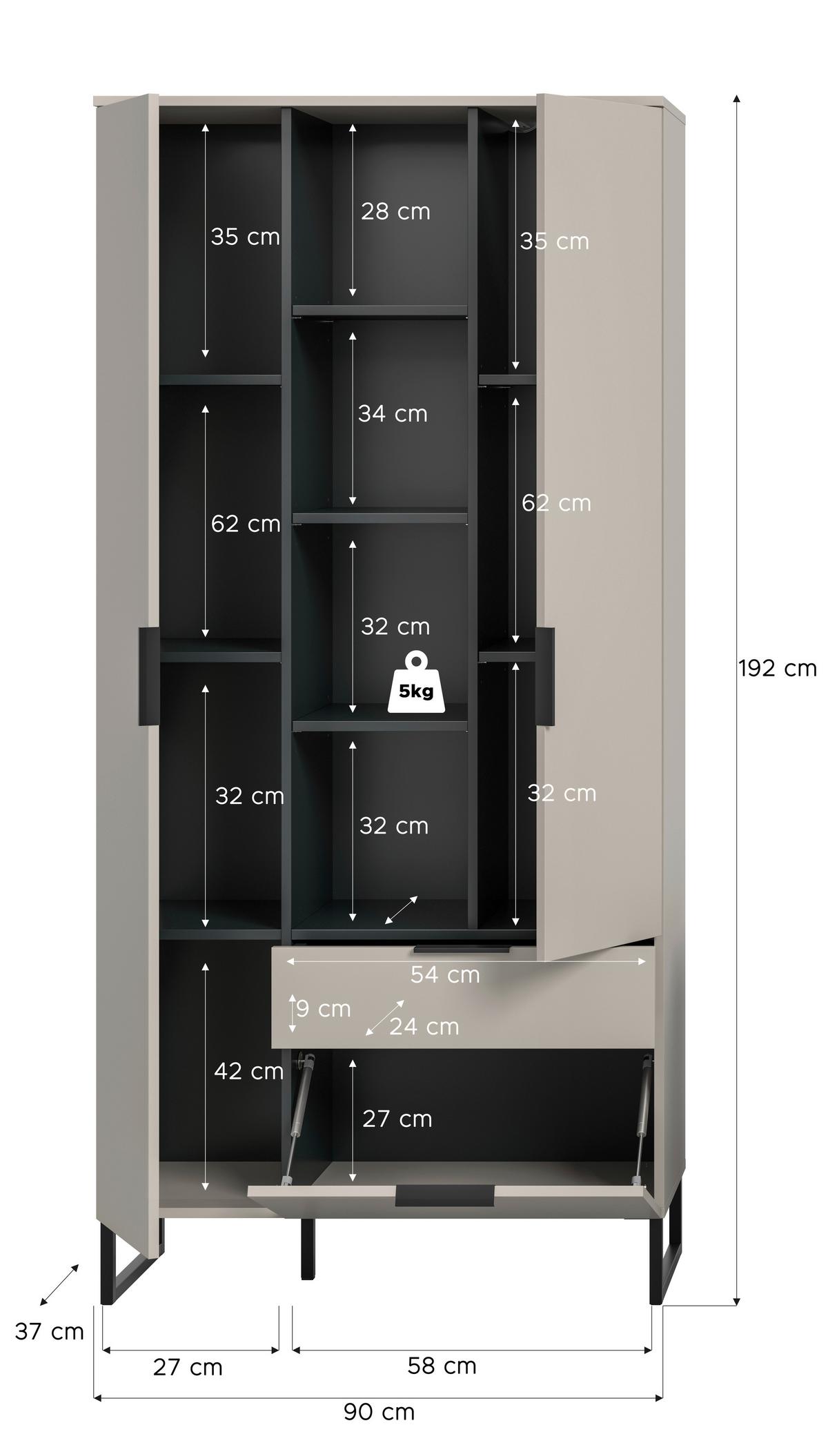 Standregal Noida Kaschmir B: 90 Cm - Kaschmir/Schwarz, Design, Holzwerkstoff (90/192/37cm) - Livetastic