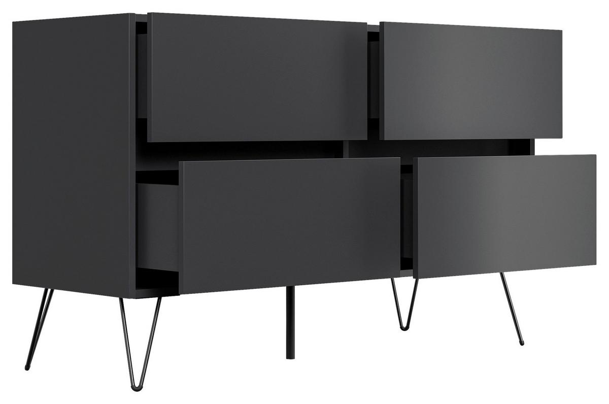Sideboard Posseik Industrial Graphitfarben B: 119 cm - Schwarz/Graphitfarben, Design, Holzwerkstoff (119/75/42cm) - MID.YOU