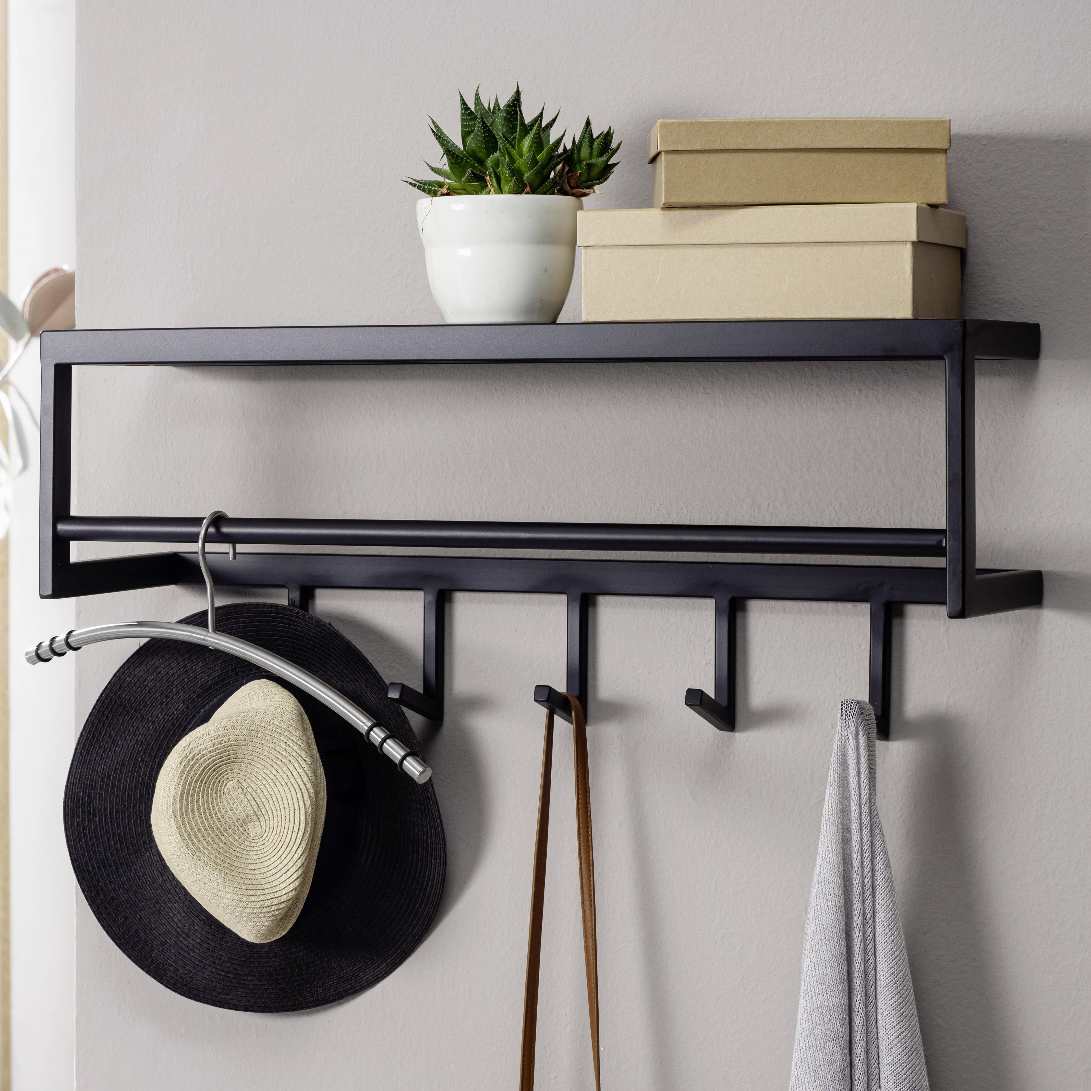 Wandgarderobe Schwarz B: 70cm - Schwarz, MODERN, Metall (70/20/20cm) - MID.YOU