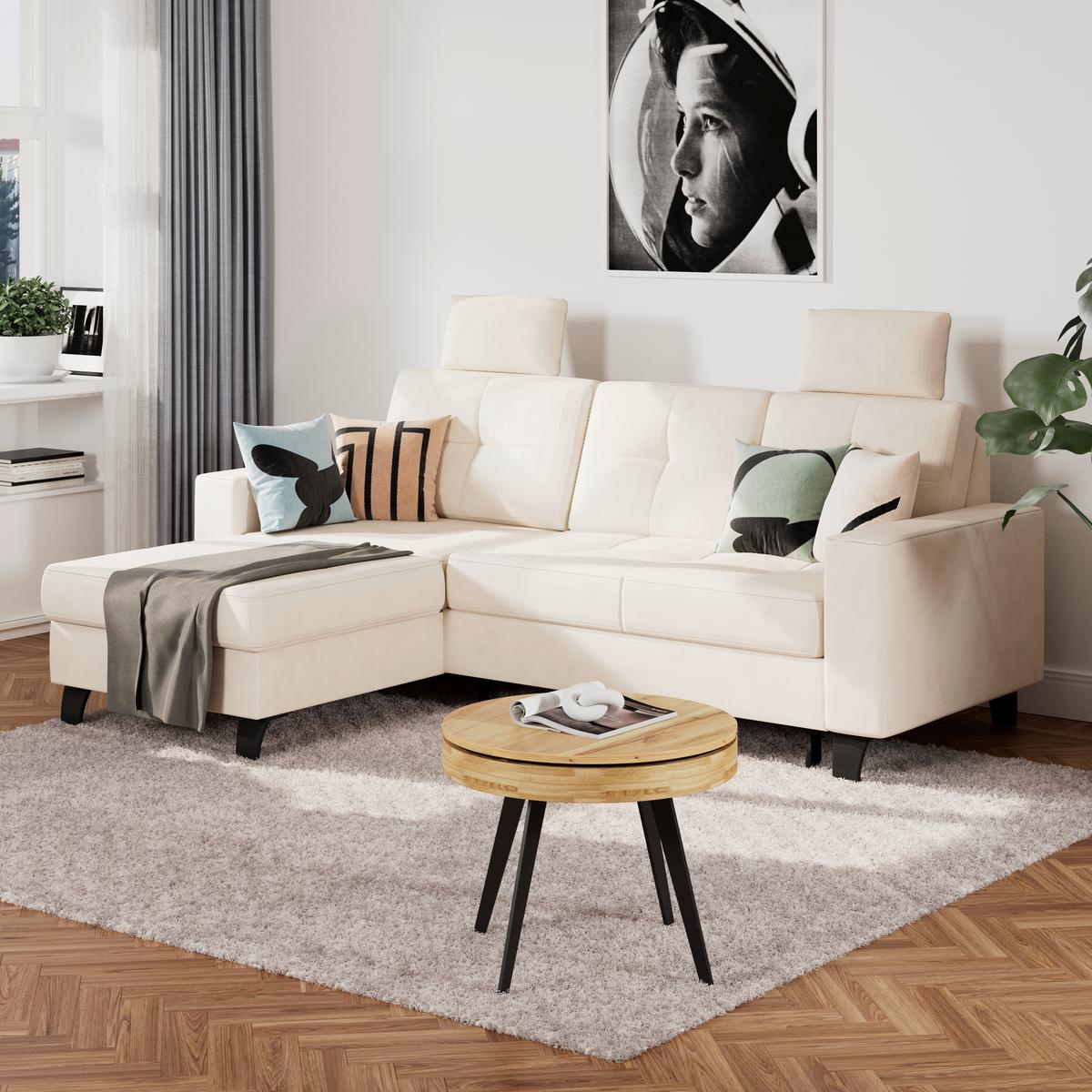Ecksofa Varese mit Bettkasten Naturfarben 164x239 cm - Beige/Schwarz, KONVENTIONELL, Textil (164/239cm) - James Wood