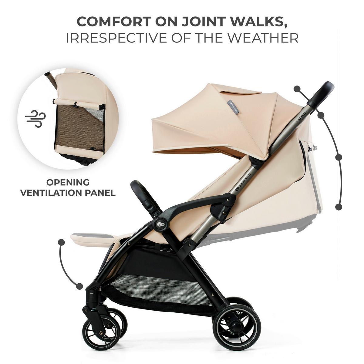 Buggy Apino Beige, B/H/T: 47x99x93cm - Beige/Schwarz, Basics (47/99/93cm) - Kinderkraft