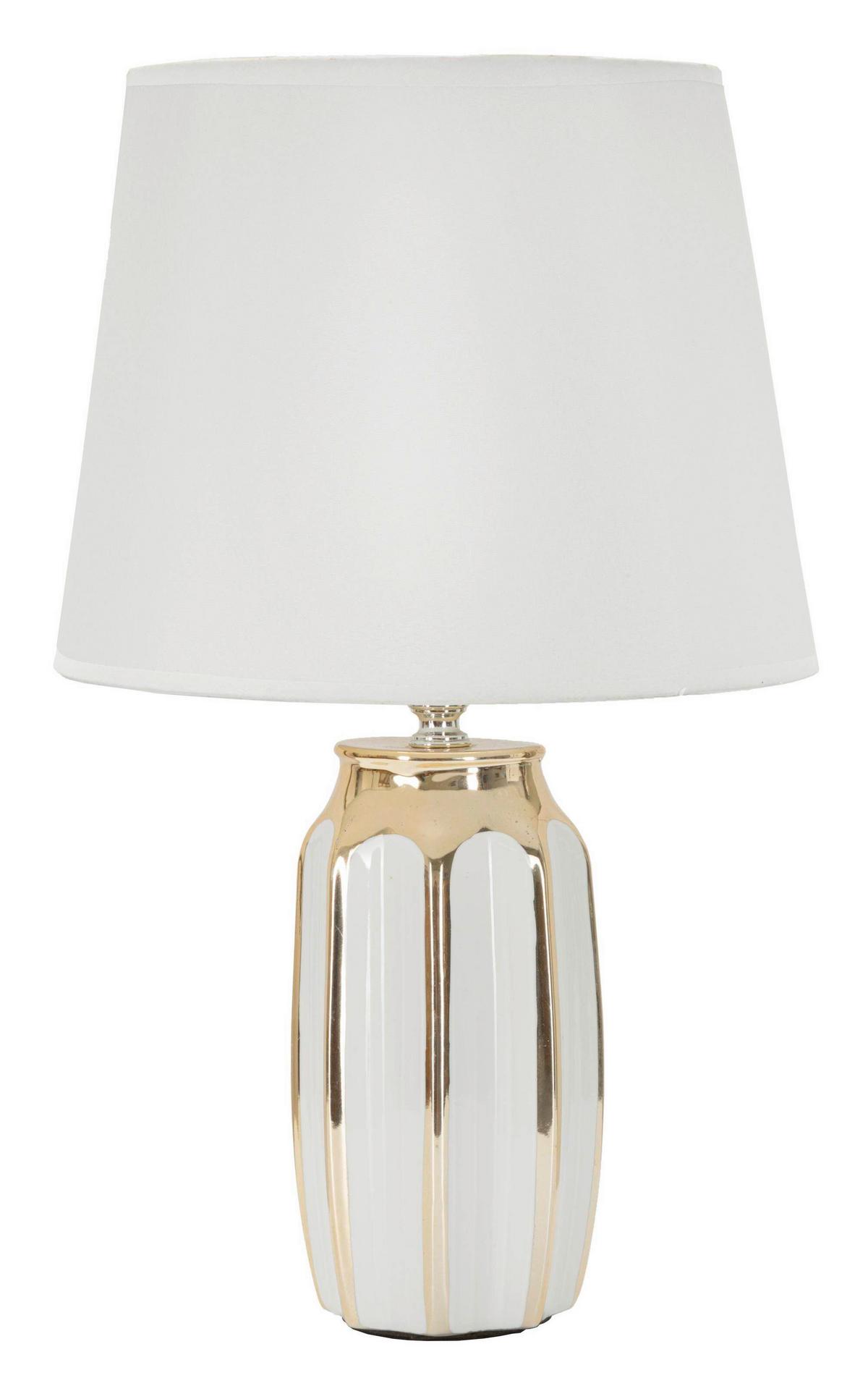 Tischleuchte Cassy Weiß, Goldfarben B: 25cm - Goldfarben/Weiß, Basics, Keramik/Textil (25/40.5/25cm)