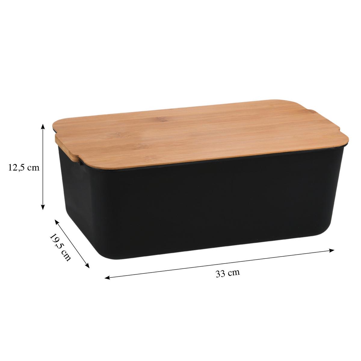 Brotbox Schwarz, Naturfarben L: 30,5cm - Schwarz/Naturfarben, Basics, Naturmaterialien/Kunststoff (30.5/18.5/12cm) - Kesper