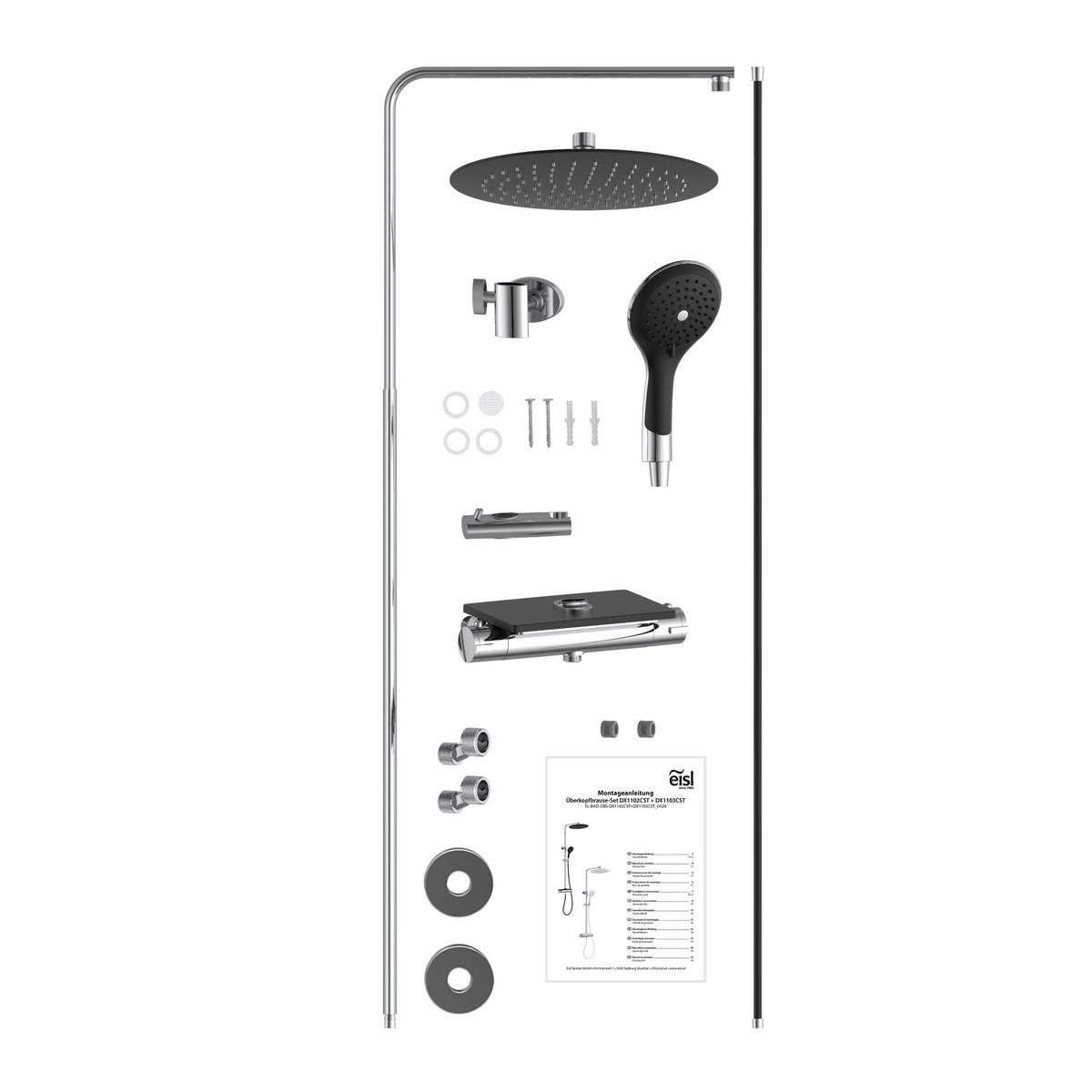 Brausegarnitur Grande Vita Schwarz verstellbar Anti-Kalk - Schwarz, Design, Kunststoff/Metall (26,8/75-118/38,6cm) - Schütte