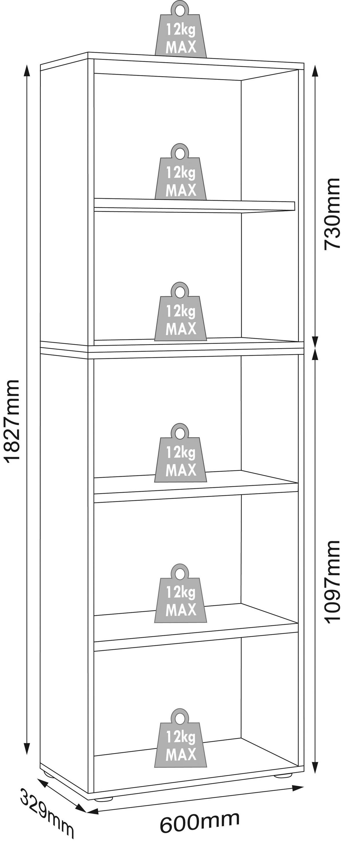 Regal Salia Weiß, Honigeiche B: 60 cm - Honigeiche/Schwarz, Design, Holzwerkstoff (60/183/33cm) - MID.YOU