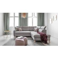 Rozkládací sedačka Simone, pravé provedení - světle šedá/přírodní barvy, Moderní, dřevo/textil (253/82/95/208cm)