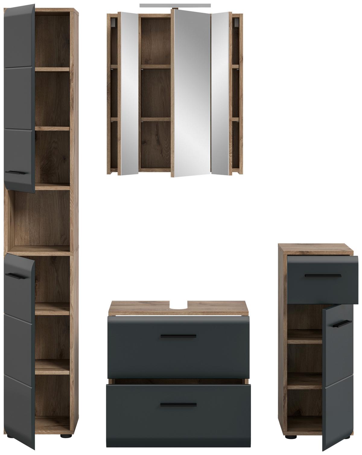 Badezimmer Ice Schwarz/Eiche Dekor B: 120cm - Eiche dunkel/Schwarz, Basics, Holzwerkstoff (120cm) - MID.YOU