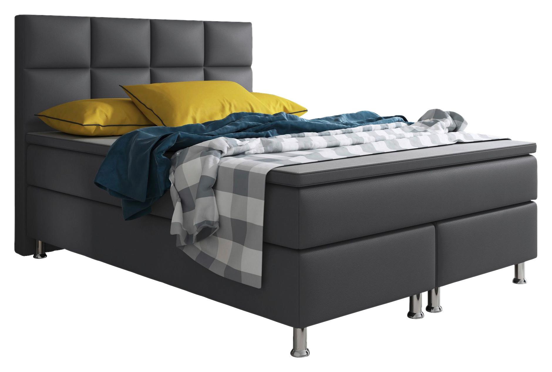 Boxspringbett Matratze 180x200 cm Miami - Anthrazit/Silberfarben, KONVENTIONELL, Leder/Textil (140/115/210cm) - MID.YOU