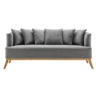 Třímístná pohovka s polštáři Mina šedá - šedá, Moderní, dřevo/textil (190/78/81cm) - Modern Living