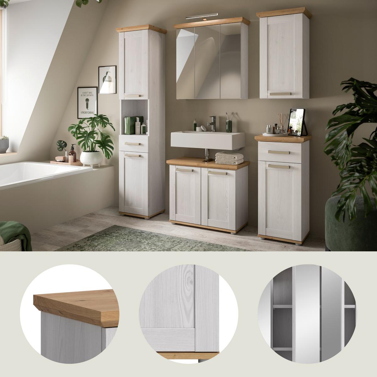 Badezimmer Verona Eiche Dekor /Lärchefarben B: 147cm - Silberfarben/Lärchefarben, Trend, Glas/Holzwerkstoff (147cm) - MID.YOU