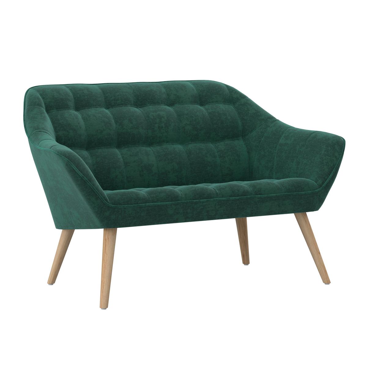 Dvoumístná pohovka MONIQUE, zelená - zelená/přírodní barvy, Moderní, kov/dřevo (126/74/76cm) - Bessagi Home