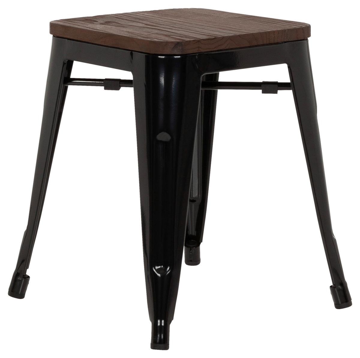 Hocker Vantaggio W Stahl/ Echtholz Schwarz/braun H: 46cm - Dunkelbraun/Schwarz, Basics, Holz/Metall (39/46/39cm) - MID.YOU
