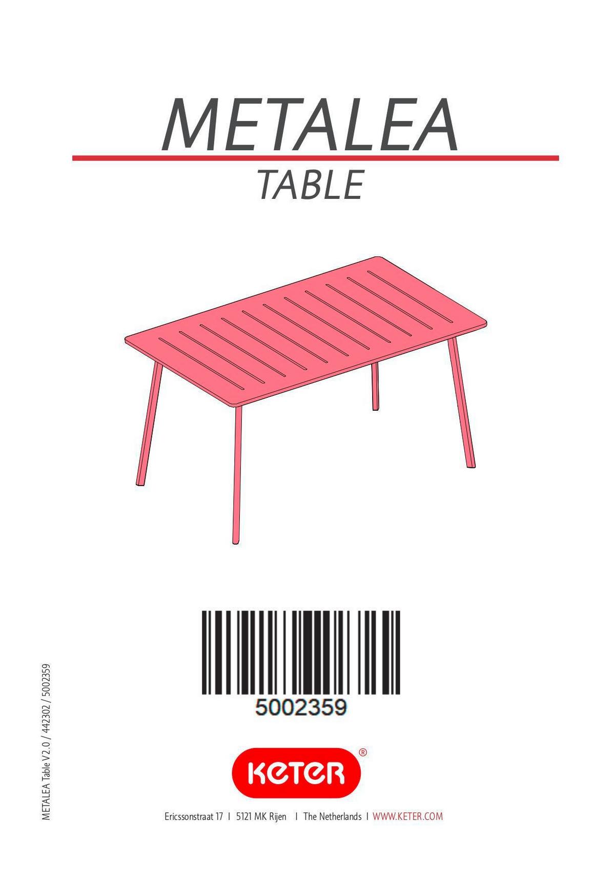 Gartentisch Metalea Table Metall L: 146 cm - Schwarz, Basics, Kunststoff/Metall (146/75/87cm) - Keter