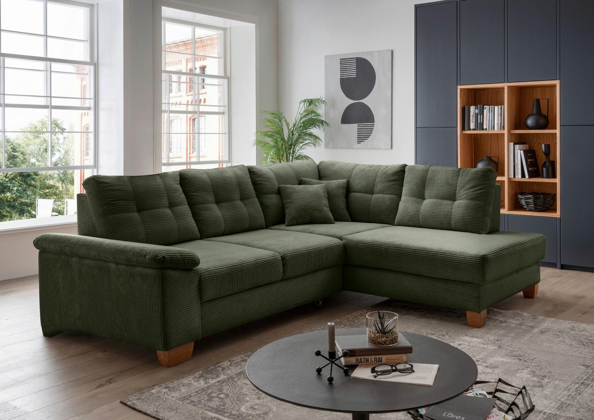 Ecksofa Brizzini Dunkelgrün S: 274x206 Cm - Dunkelgrün/Naturfarben, MODERN, Textil (274/206cm) - Livetastic