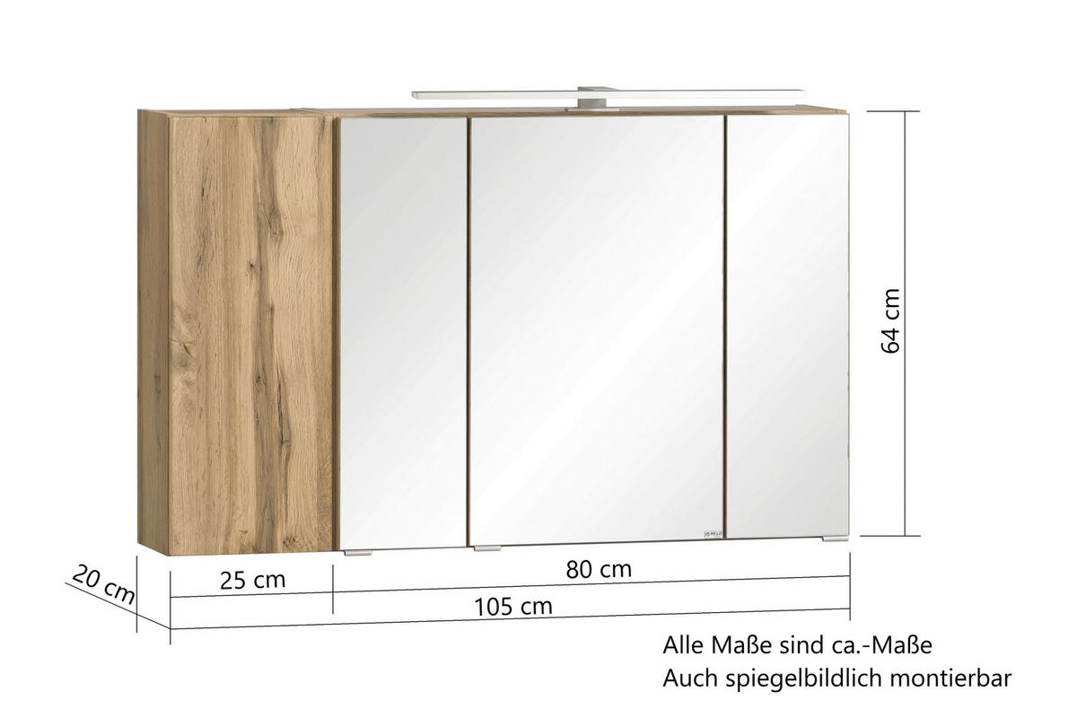 Spiegelschrank Varese B: 105cm Wotaneiche Dekor - MODERN, Glas/Holzwerkstoff (105/64/20cm) - Held