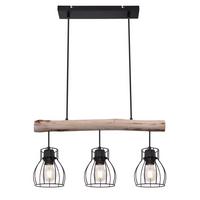 Hängeleuchte H: 140 cm 3-Flammig - Schwarz/Naturfarben, Natur, Holz/Metall (60/13,6/140cm) - Globo