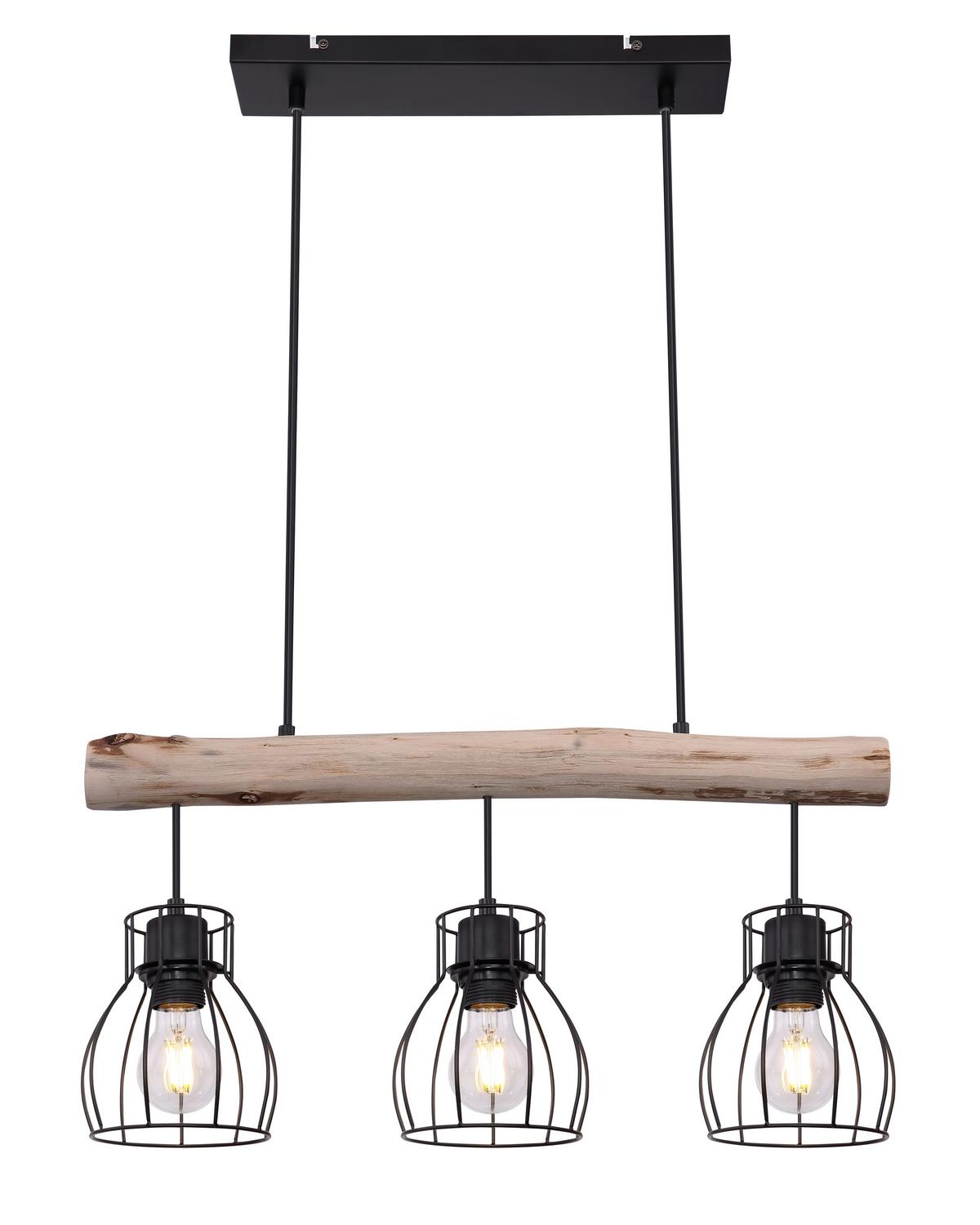 Hängeleuchte H: 140 cm 3-Flammig - Schwarz/Naturfarben, Natur, Holz/Metall (60/13,6/140cm) - Globo
