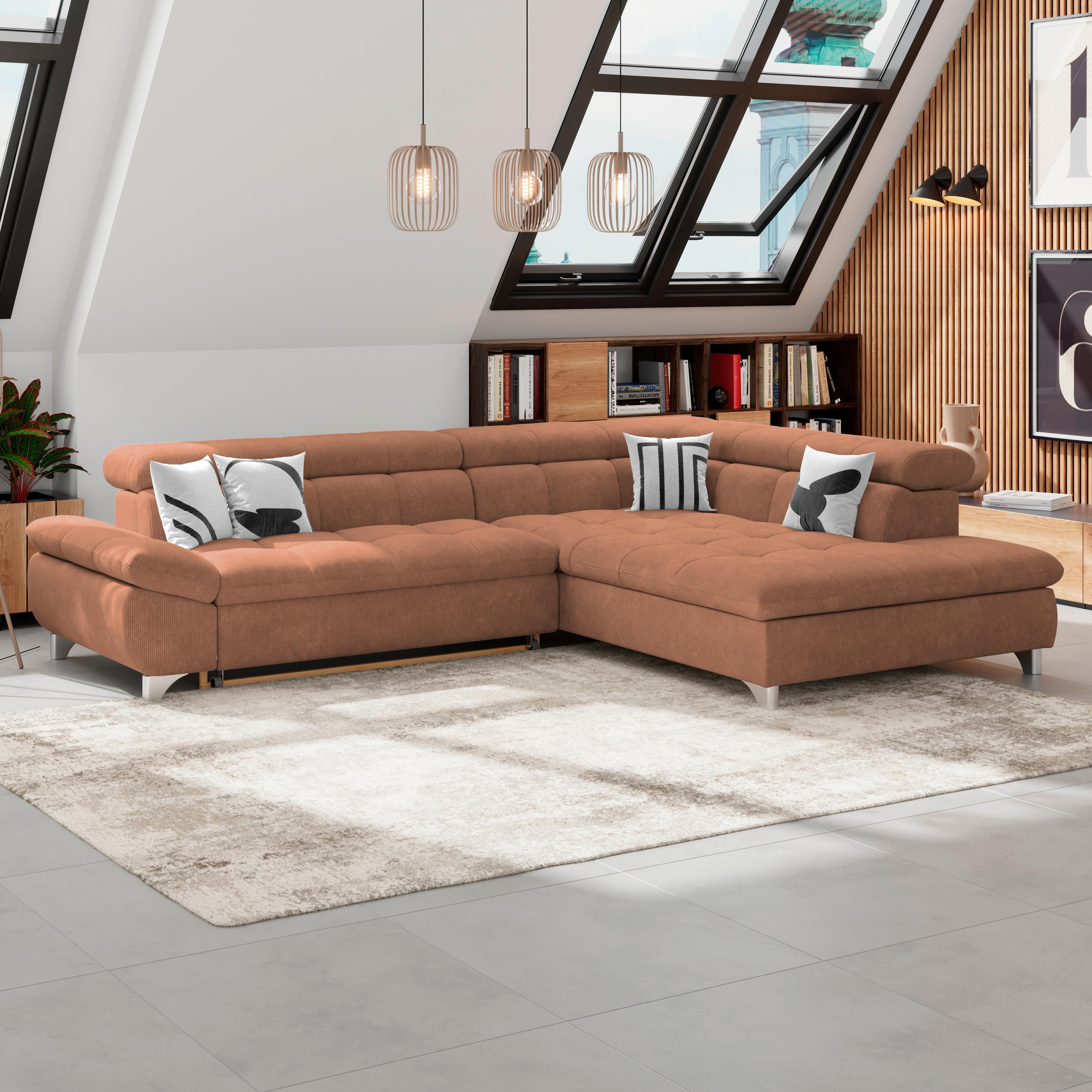 Ecksofa  Gemini Rotbraun, B: 312cm - Chromfarben/Rotbraun, KONVENTIONELL, Textil (312/234cm)