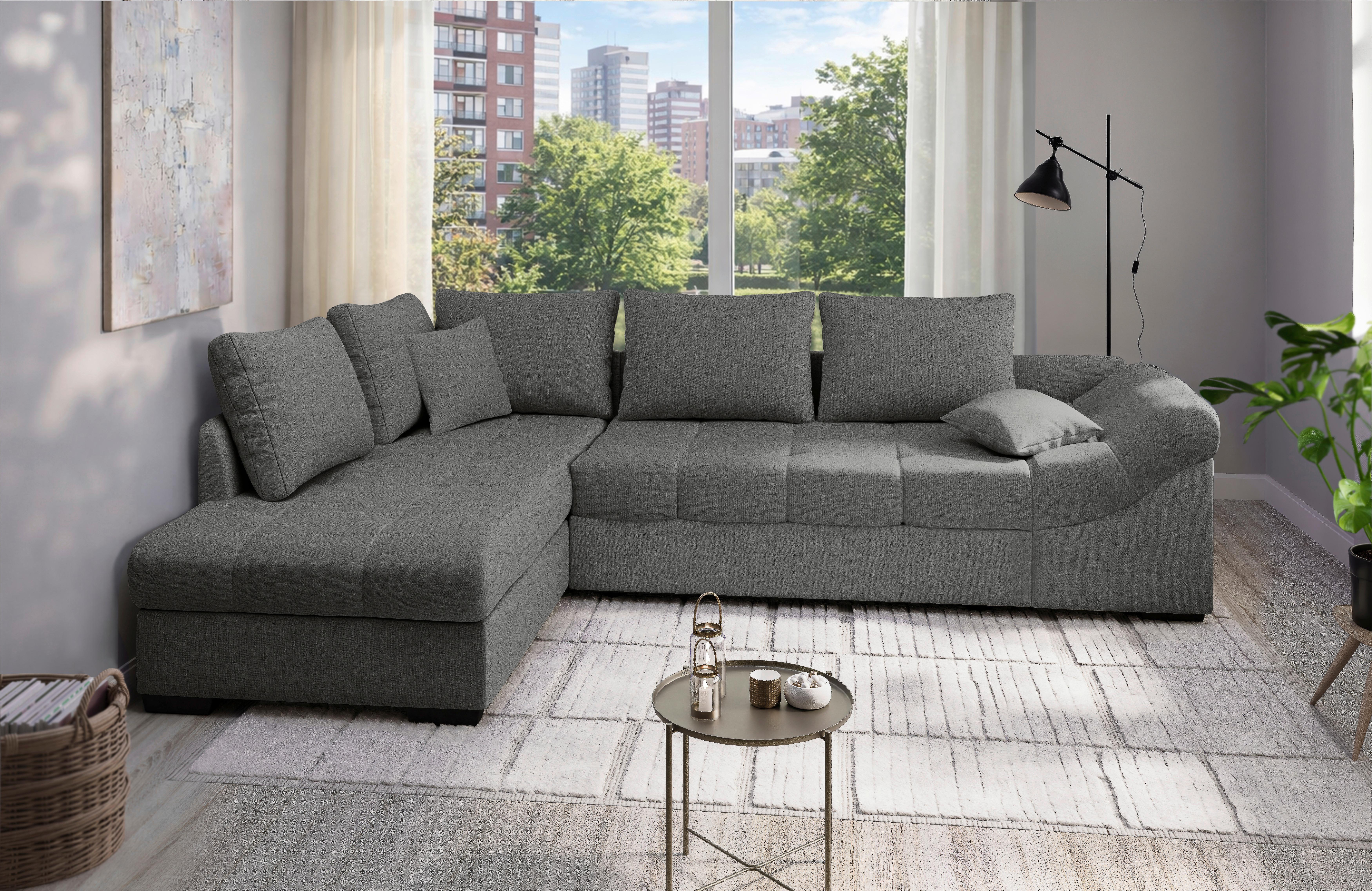 Eckschlafsofa Alvito Graubraun S: 202x298 Cm - Graubraun/Schwarz, MODERN, Textil (202/298cm) - MID.YOU