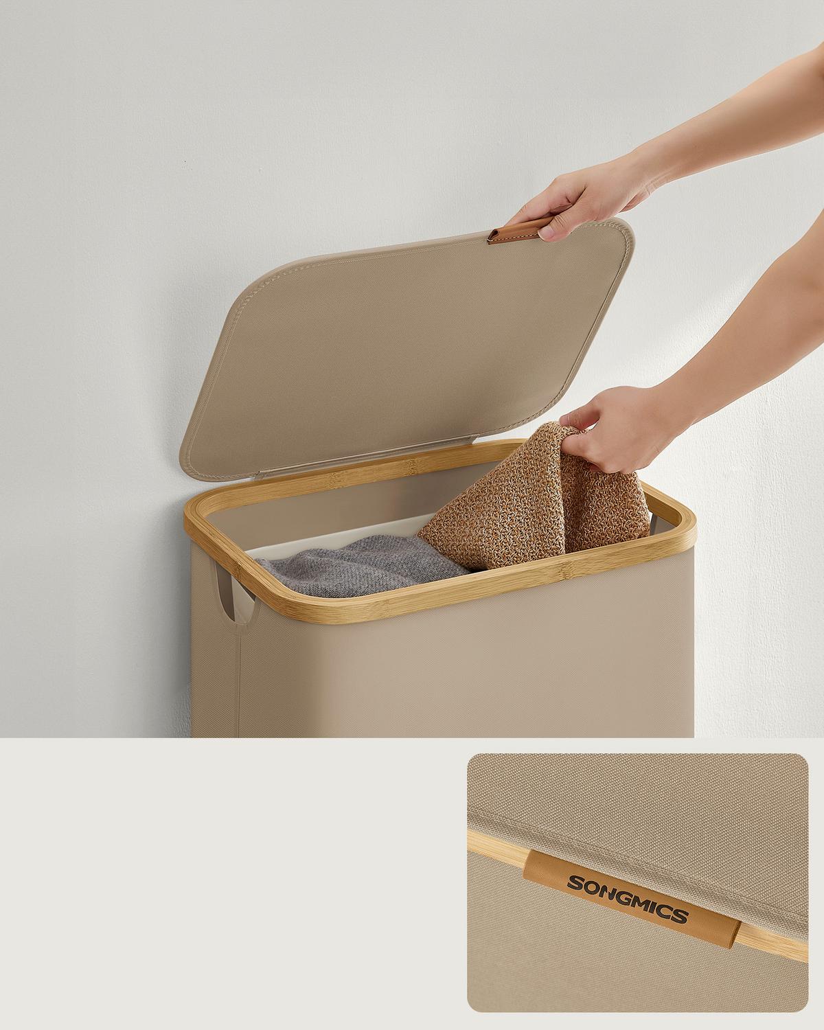 Wäschekorb in Hellbraun Holz/Kunststoff/Textil/Papier - Hellbraun, Basics, Holz/Papier (42/70,5/32cm)