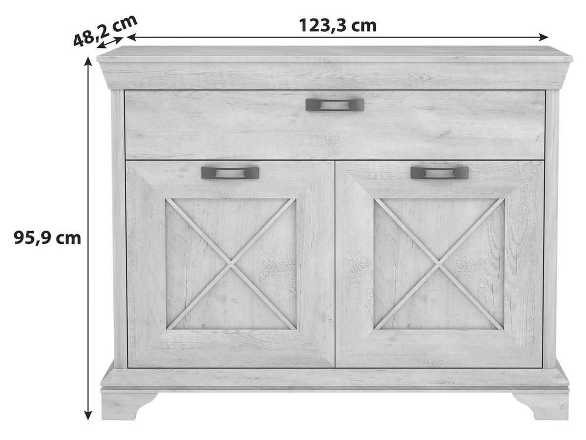 Sideboard B: 123,3 cm Kashmir, Pinienfarben/Weiß - Weiß/Pinienfarben, ROMANTIK / LANDHAUS, Holzwerkstoff/Kunststoff (123,3/95,9/48,2cm) - MID.YOU
