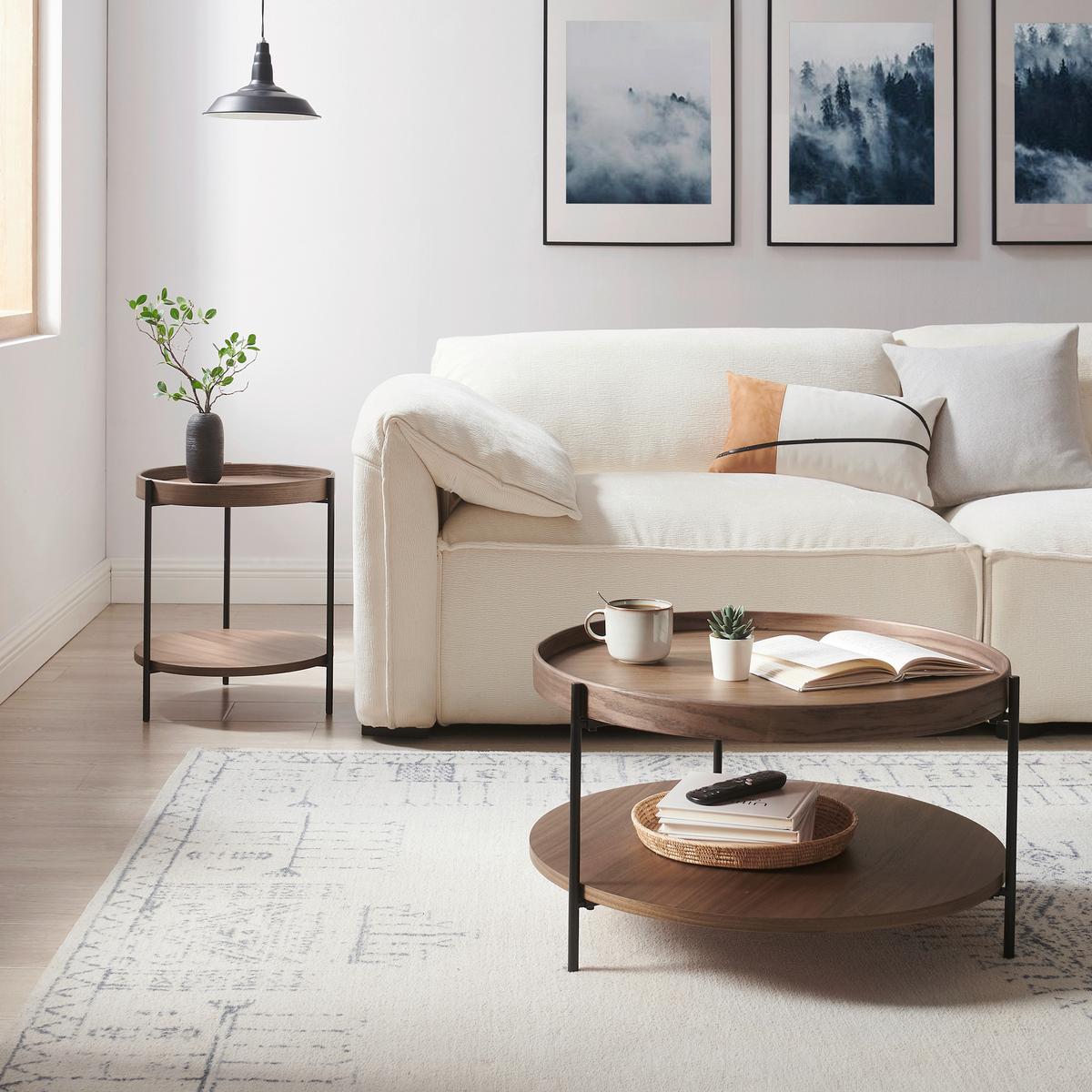 Couchtischset 2-teilig Walnussfarben - Walnussfarben/Schwarz, Design, Holzwerkstoff/Metall (44-69/44-69/49-39cm) - Livetastic