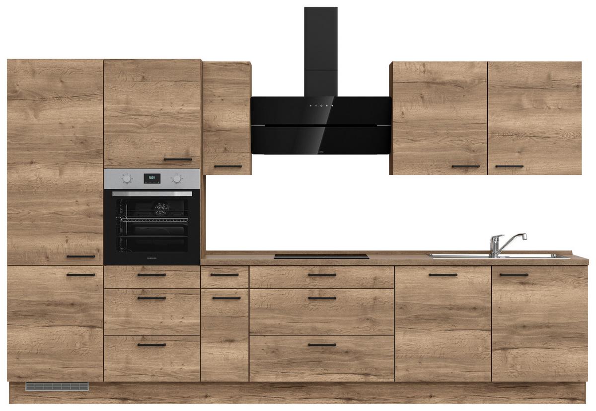 Kuchyňská linka 360 cm, dekor dub Havanna - černá/tmavý dub, Moderní, kov/kompozitní dřevo (360cm) - Nobilia