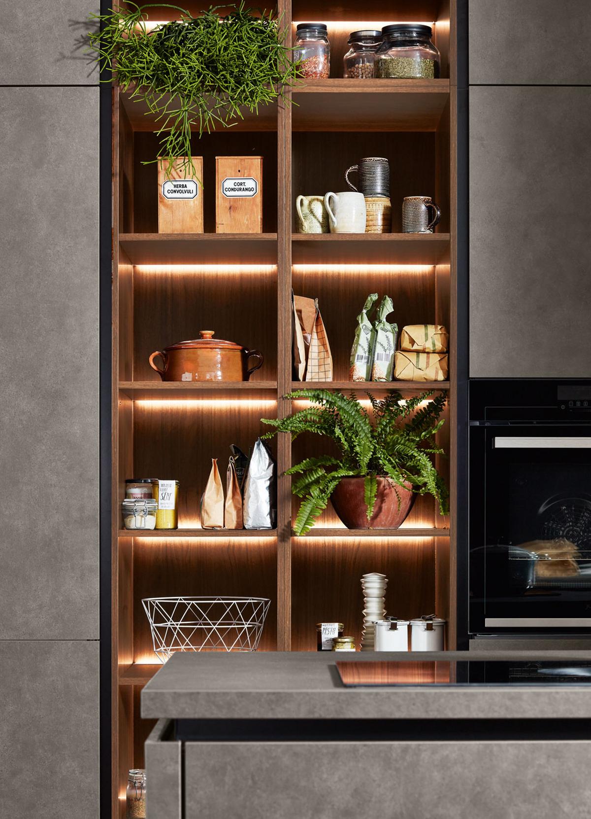 Einbauküche Riga Frei Planbar Modern, Grifflos - Eichefarben/Anthrazit, MODERN, Holzwerkstoff - Vertico