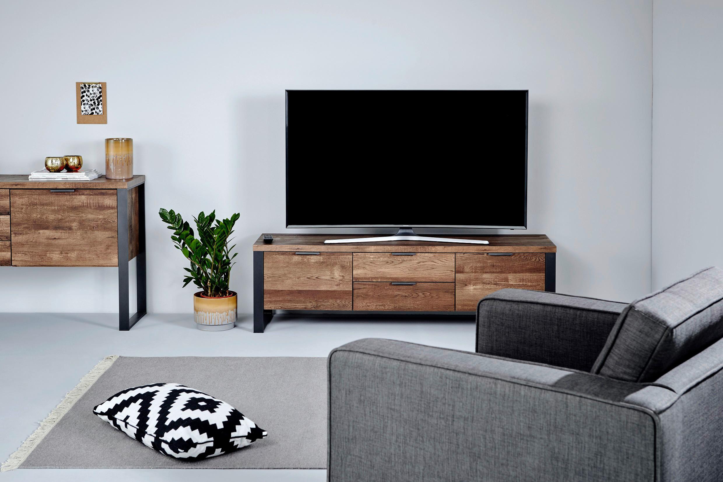 TV-Element Loop TV 150 B: 152,4 cm Vintage Eiche - Eichefarben/Schwarz, Design, Holzwerkstoff/Metall (152,4/45/39,5cm)