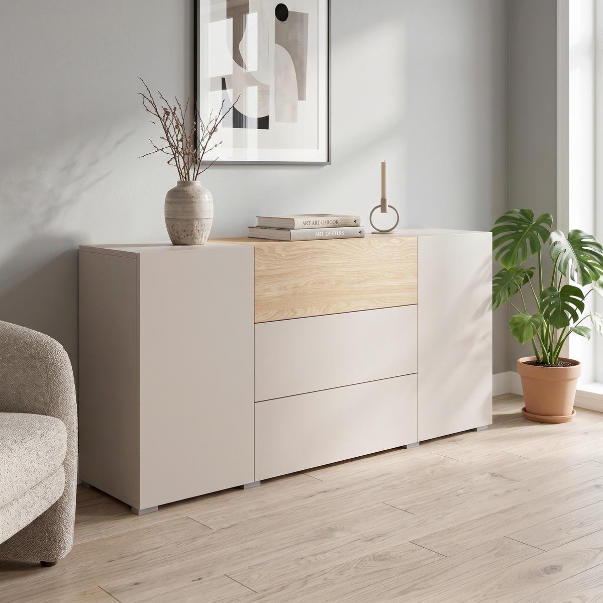 ŠIROKÁ KOMODA BERLIN 150 - sivá/kašmírová, Design, kompozitné drevo/plast (150/68/38,5cm) - P & B