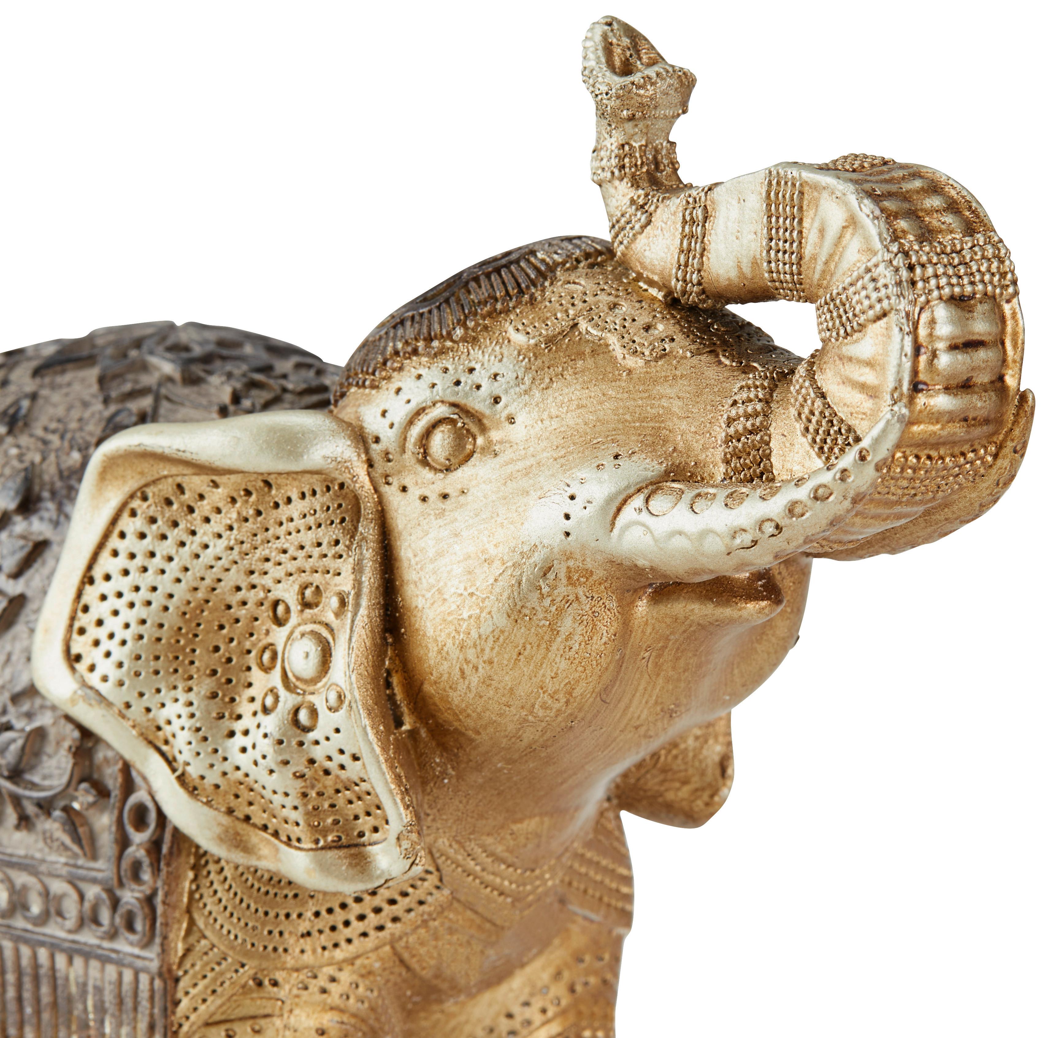 Dekofigur Elefant H: 14,5 cm Kunststoff für In- & Outdoor - Goldfarben/Braun, LIFESTYLE, Kunststoff (16/7/14,5cm) - Luca Bessoni