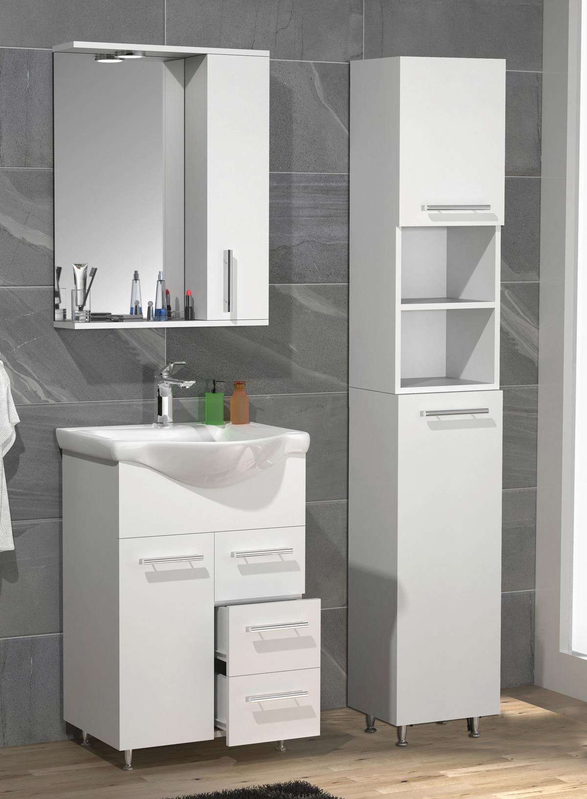 Badezimmer Lisalo L - Silberfarben/Weiß, MODERN, Glas/Keramik (85cm) - MID.YOU
