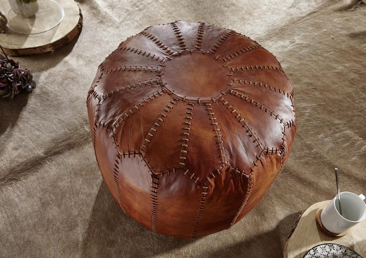 Taburetka Pouf pravá koža - hnedá, Lifestyle, koža (52/40/52cm) - MID.YOU