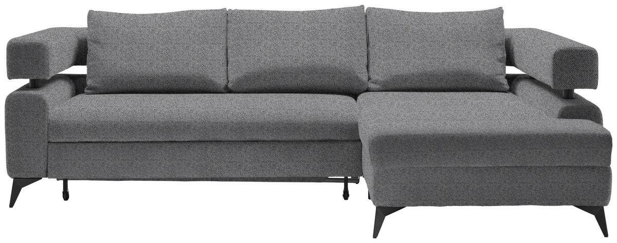 Rohová sedačka ROSALIE, pravá s úložným prostorem a lůžkem - černá/tmavě šedá, Konvenční, kov/textil (265/184cm)