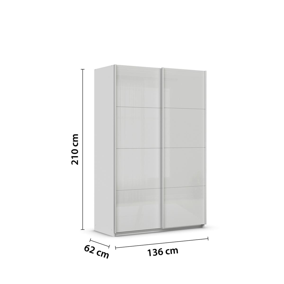 Schwebetürenschrank B: 136cm Feldkirch Seidengrau - Grau Hochglanz/Hellgrau, MODERN, Glas/Holzwerkstoff (136/210/62cm)