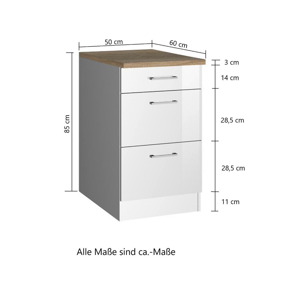 Schubkastenunterschrank Mailand Weiß B: 50 cm - Weiß Hochglanz/Weiß, MODERN, Holzwerkstoff (50/85/60cm) - Held