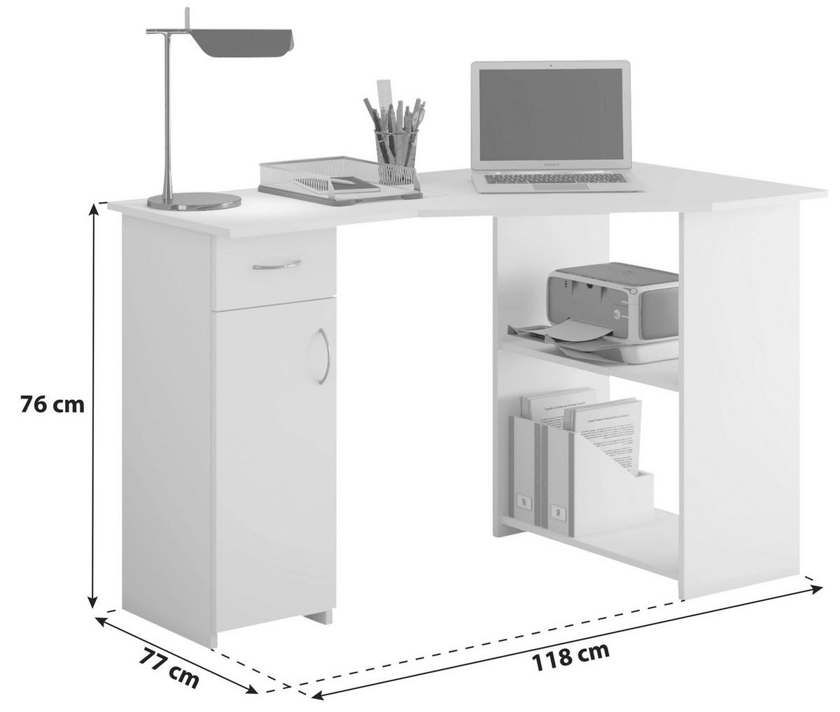 Eckschreibtisch mit Stauraum B 118 H 76 cm Linzia, Weiß - Weiß, KONVENTIONELL, Holzwerkstoff (77/118/76cm) - MID.YOU