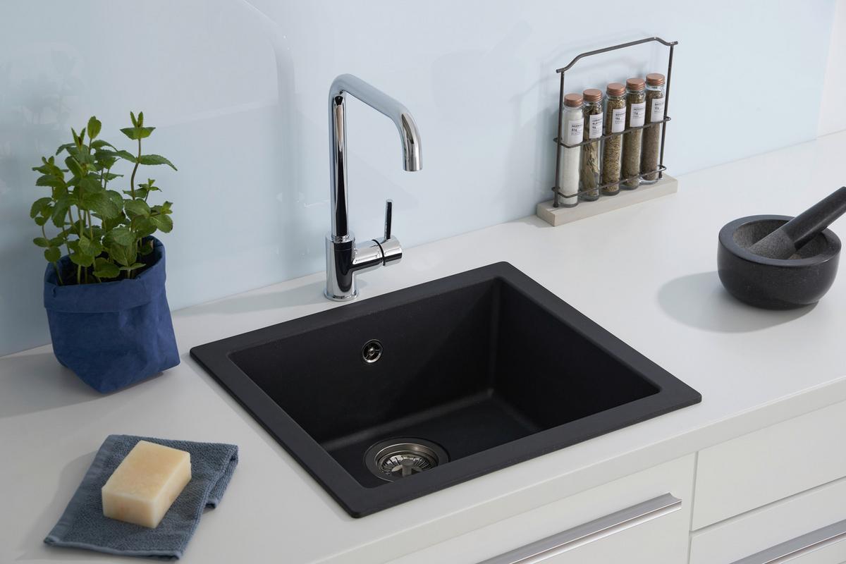 Spüle Respekta Ohio Kunsstein Bxt: 50x44 Cm - Schwarz, Trend, Glas/Kunststoff (50/19/44cm) - Respekta