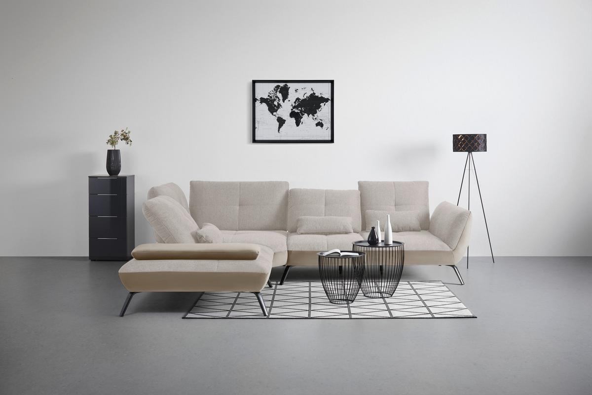 Rohová sedačka TRENDY, levá, písková / béžová - černá/pískové barvy, Moderní, kov/kompozitní dřevo (250/93/310cm) - Premium Living