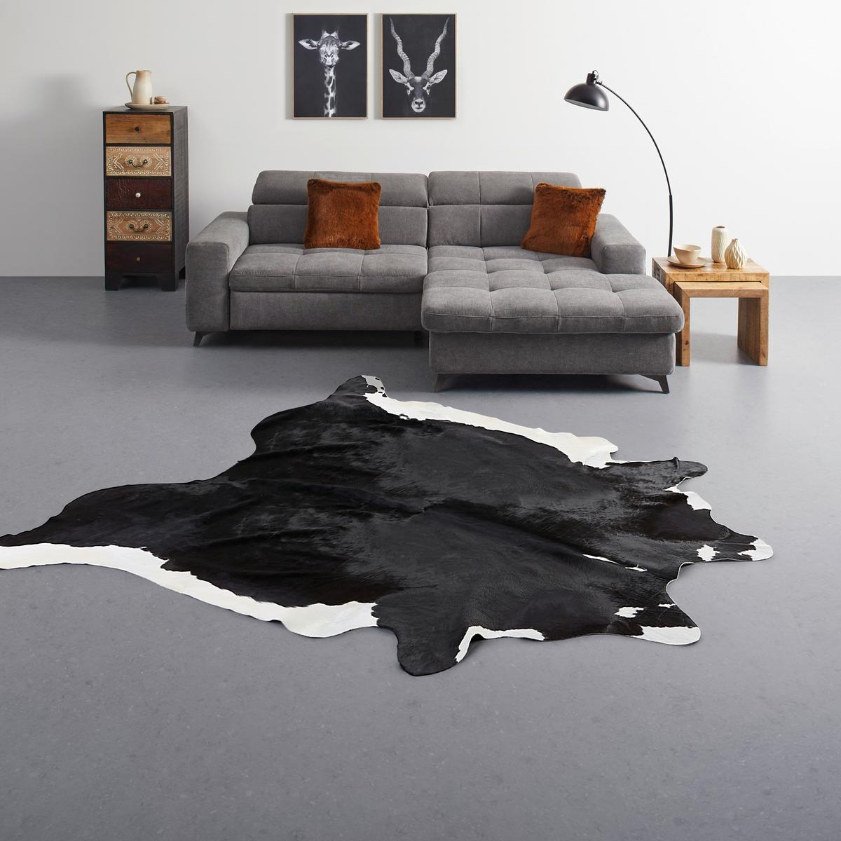 HOVĚZÍ KOŽEŠINA Christoph, 2-4,5m2 - černá/hnědá, Moderní, textil (4,5qm) - Modern Living