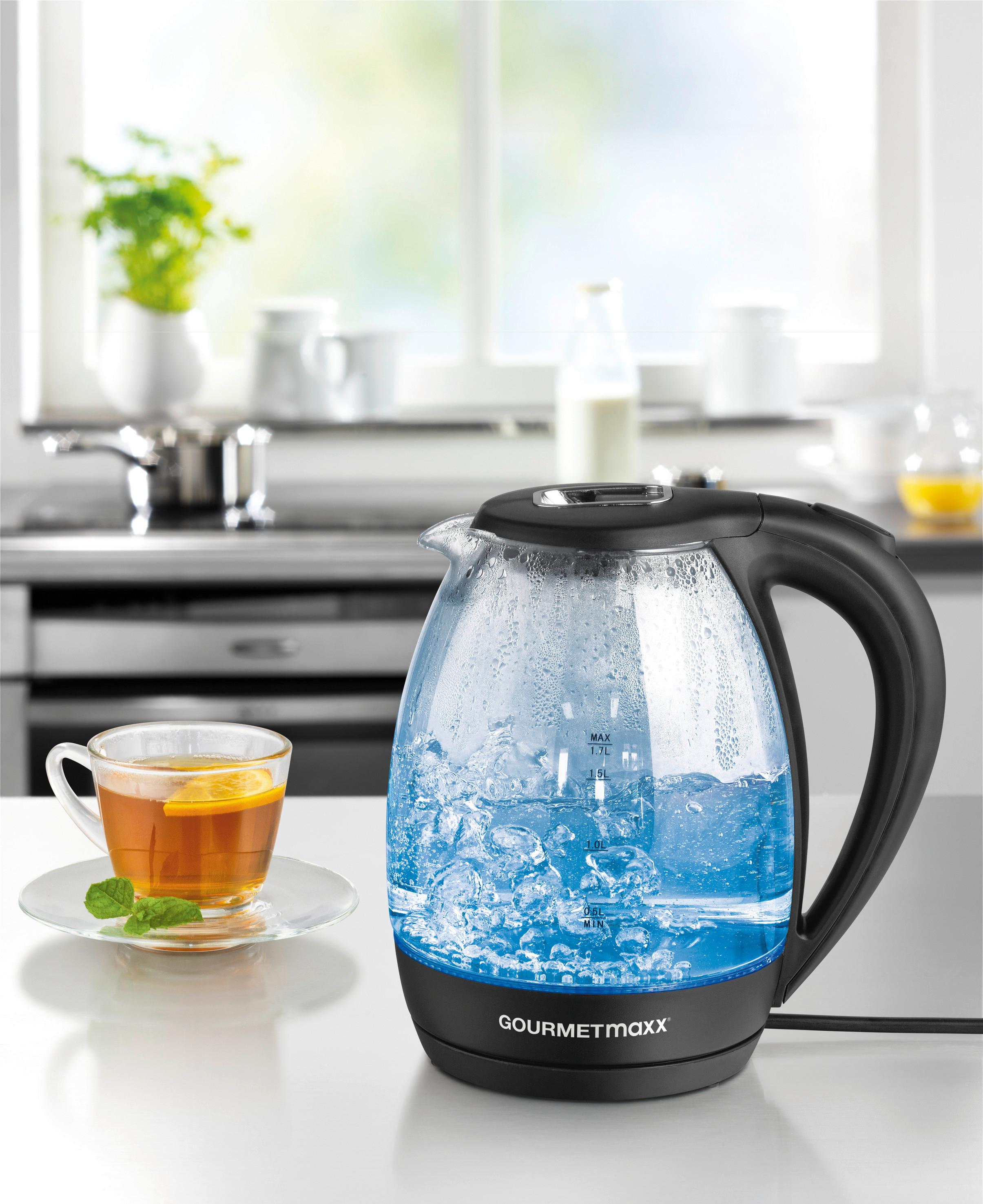 Wasserkocher Gourmetmaxx Glas/Kunststoff 1,7 L 2200 W - Schwarz, Basics, Glas/Kunststoff (21,70/16,3/22,80cm)