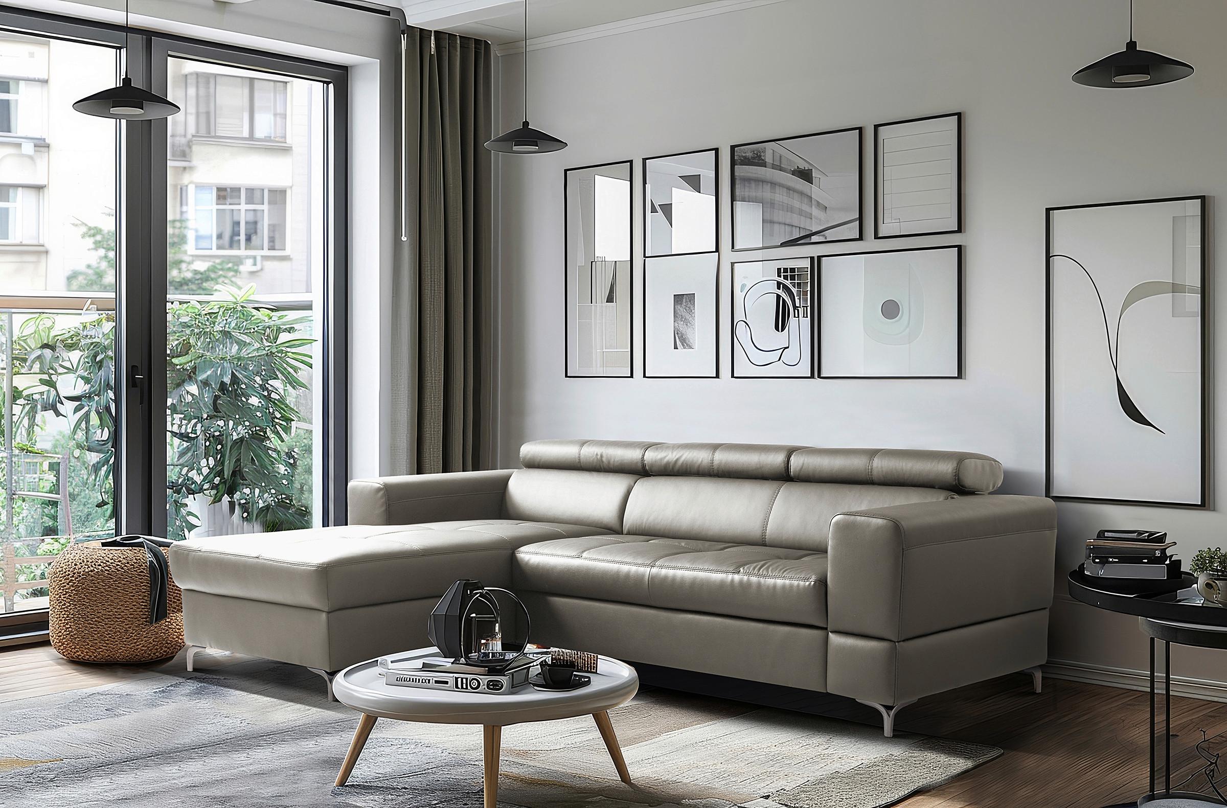 Ecksofa Torino Teilleder schlammfarben 173x247 - Schlammfarben/Schwarz, Design, Leder/Textil (173/247cm) - Livetastic
