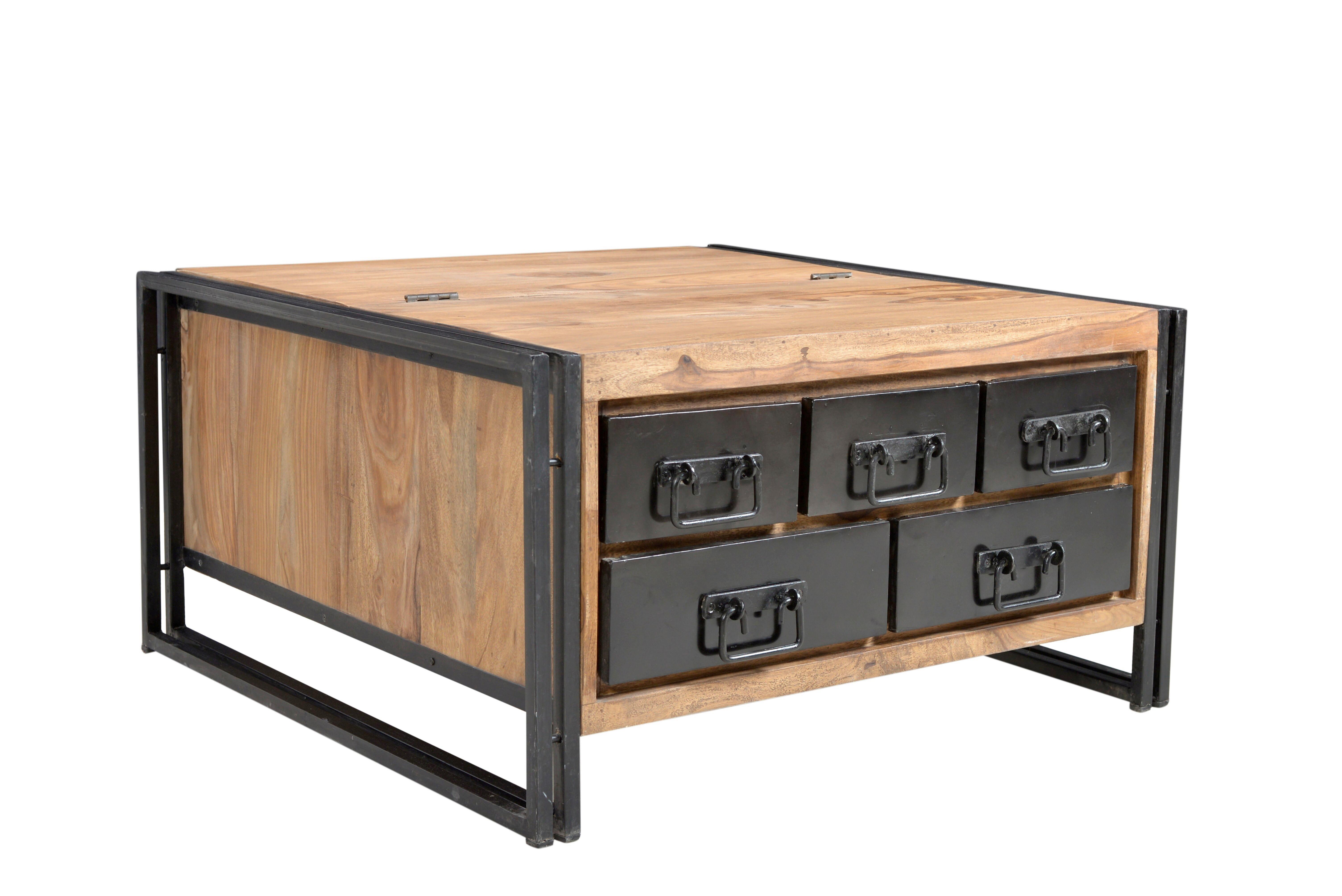 Couchtisch Naturfarben/Schwarz B: 90 cm - Schwarz/Naturfarben, Design, Holz/Metall (90/90/47cm) - MID.YOU